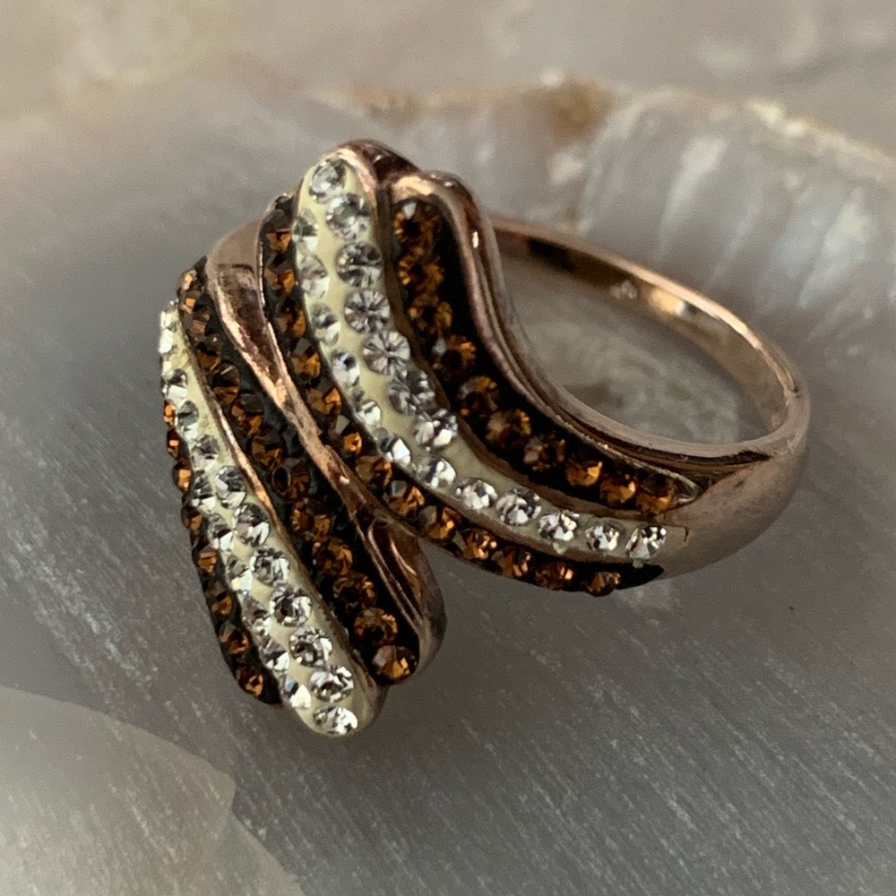 Sterling Silver 925 Crossover Crystal Pave Ring - Picture 3 of 9